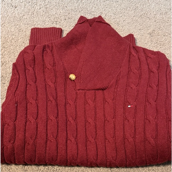 NEW TOMMY HILFIGER CABLE KNIT SHAWL COLLAR WOOL COTTON PULLOVER LARGE - Picture 9 of 9